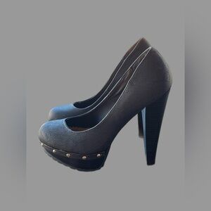 Fabulous Ladies Contemporary Brown Platform Heels with Stud Accents.